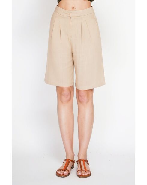 Camelkleurige korte broek van linnenmix met hoge taille in Rosette