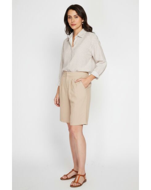 Camelkleurige korte broek van linnenmix met hoge taille in Rosette