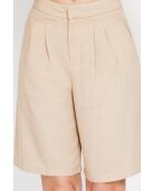 Pantaloncini Rosette camel a vita alta in misto lino