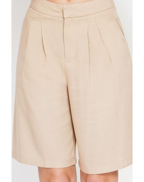 Camelkleurige korte broek van linnenmix met hoge taille in Rosette
