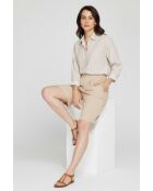 Pantaloncini Rosette camel a vita alta in misto lino