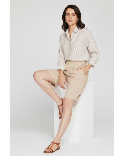 Camelkleurige korte broek van linnenmix met hoge taille in Rosette