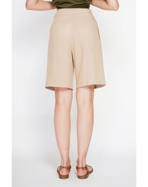 Camelkleurige korte broek van linnenmix met hoge taille in Rosette