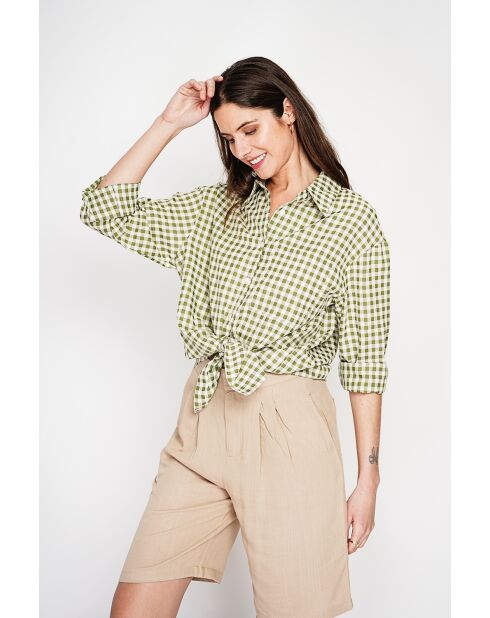 Hélène Claire Hélène Claire Langes Oversize-Hemd aus khakifarbener Leinenmischung