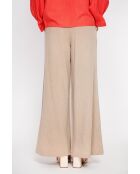 Camelkleurige broek van linnenmix met hoge taille en wijde pijpen van Raymonde