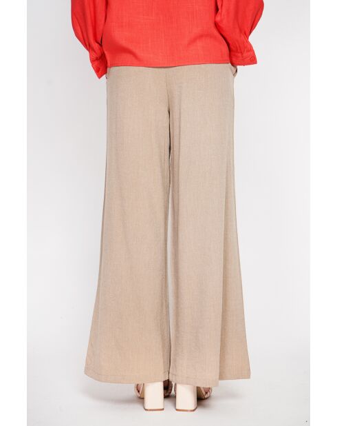 Camelkleurige broek van linnenmix met hoge taille en wijde pijpen van Raymonde