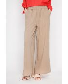 Camelkleurige broek van linnenmix met hoge taille en wijde pijpen van Raymonde