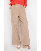Camelkleurige broek van linnenmix met hoge taille en wijde pijpen van Raymonde