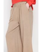 Camelkleurige broek van linnenmix met hoge taille en wijde pijpen van Raymonde
