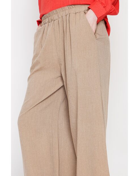 Camelkleurige broek van linnenmix met hoge taille en wijde pijpen van Raymonde