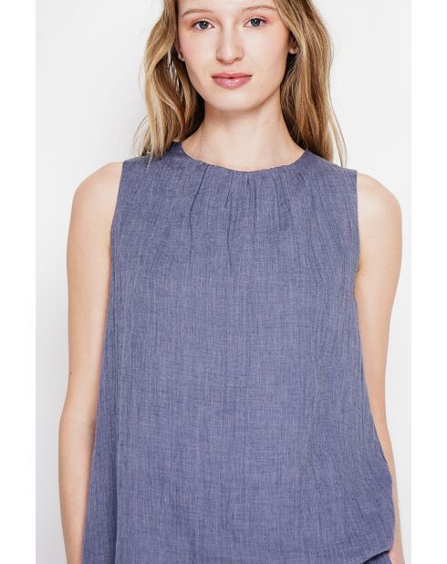 Sandrine Blue Jeans S und M Rundhalsoberteil aus Leinen