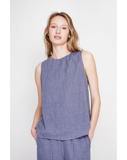 Sandrine Blue Jeans S und M Rundhalsoberteil aus Leinen