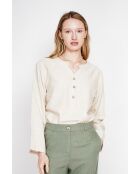 Tunique col tunisien en lin mélangé beige