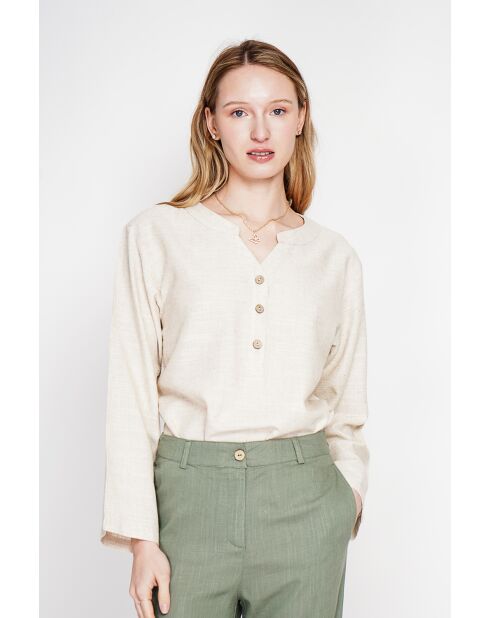Tunique col tunisien en lin mélangé beige
