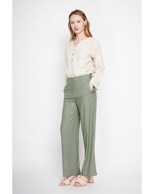 Tunique col tunisien en lin mélangé beige