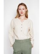 Tunique col tunisien en lin mélangé beige