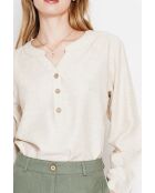 Tunique col tunisien en lin mélangé beige