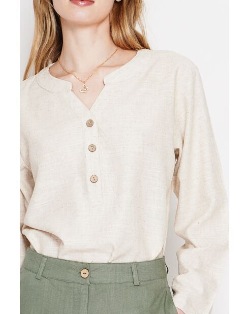 Tunique col tunisien en lin mélangé beige