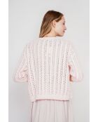 Jacqueline helderroze opengewerkte vest met ronde hals en opengewerkte ronde hals