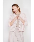 Jacqueline helderroze opengewerkte vest met ronde hals en opengewerkte ronde hals