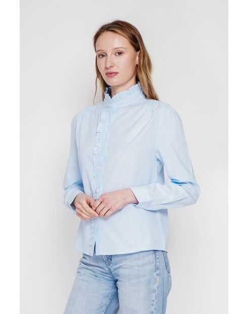 Claudette Ciel blaues gestreiftes Hemd aus Leinenmischung mit hohem Kragen