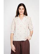 Beigefarbene gestreifte Bluse aus Leinenmischung mit Hemdkragen