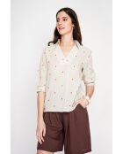 Beigefarbene gestreifte Bluse aus Leinenmischung mit Hemdkragen