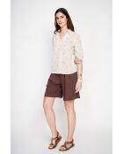 Beigefarbene gestreifte Bluse aus Leinenmischung mit Hemdkragen