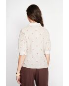 Beigefarbene gestreifte Bluse aus Leinenmischung mit Hemdkragen