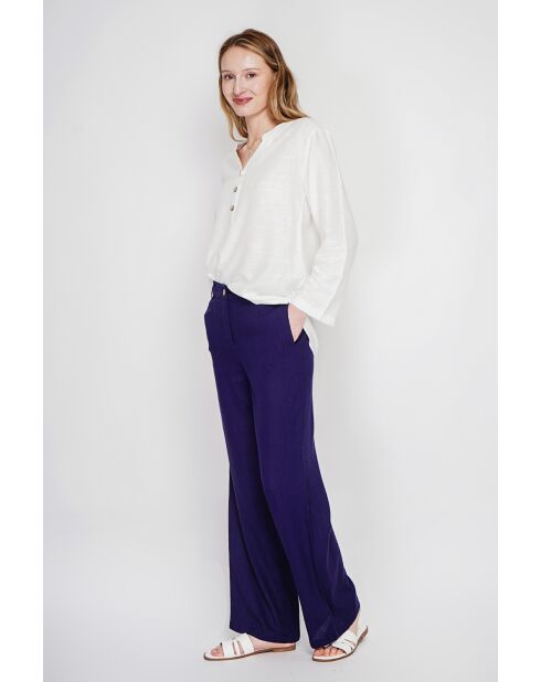 Tunique col tunisien en lin mélangé Paulette blanche