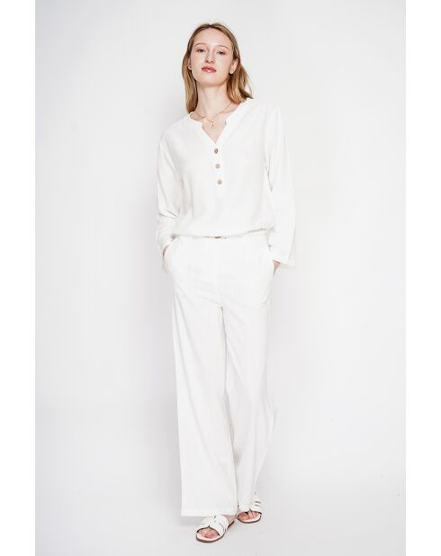 Tunique col tunisien en lin mélangé Paulette blanche