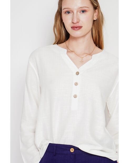 Tunique col tunisien en lin mélangé Paulette blanche