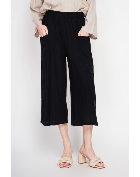 Thérèse schwarze Hose aus Leinenmischung mit hoher Taille und weitem Bein