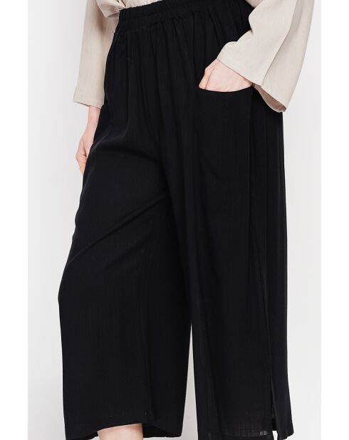 Thérèse schwarze Hose aus Leinenmischung mit hoher Taille und weitem Bein