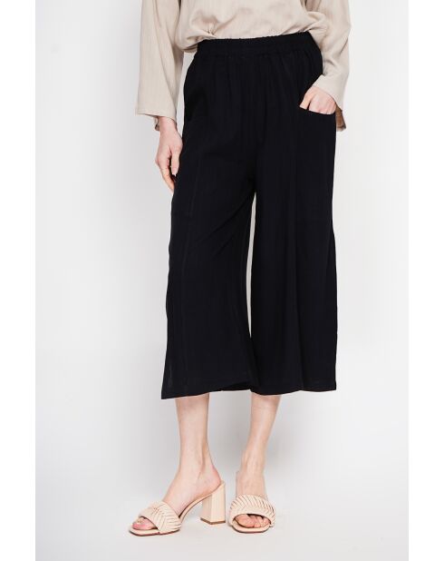 Thérèse schwarze Hose aus Leinenmischung mit hoher Taille und weitem Bein