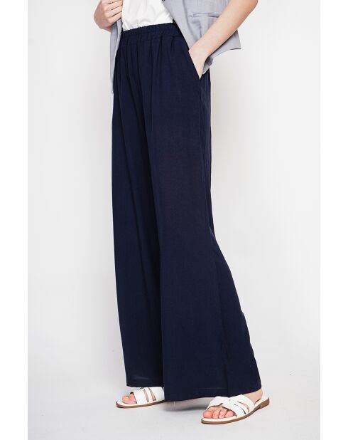 Pantalon large taille haute en lin mélangé Raymonde marine