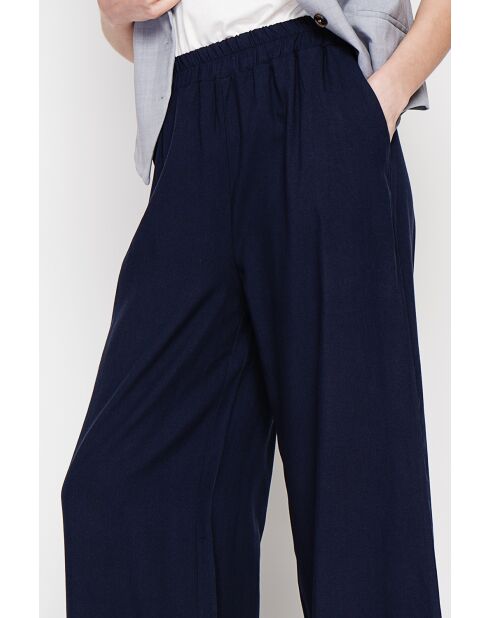 Pantalon large taille haute en lin mélangé Raymonde marine