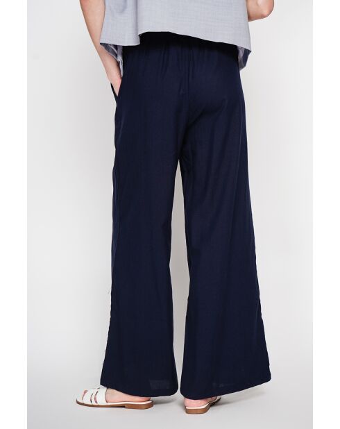 Pantalon large taille haute en lin mélangé Raymonde marine