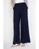 Pantalon large taille haute en lin mélangé Raymonde marine