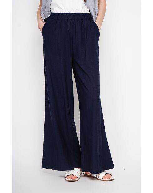 Pantalon large taille haute en lin mélangé Raymonde marine