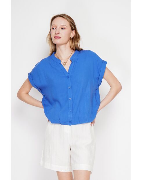 Josée Azur Hemd mit tunesischem Kragen aus Leinenmischung