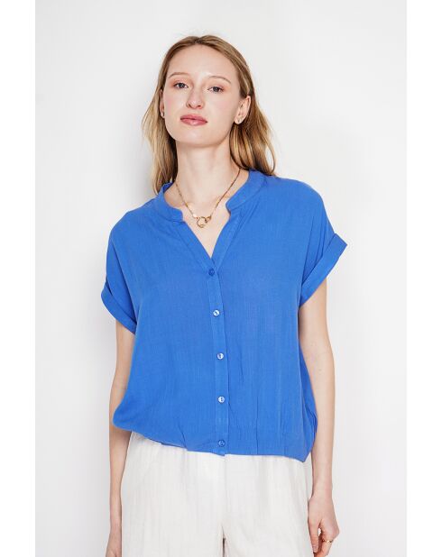 Josée Azur Hemd mit tunesischem Kragen aus Leinenmischung