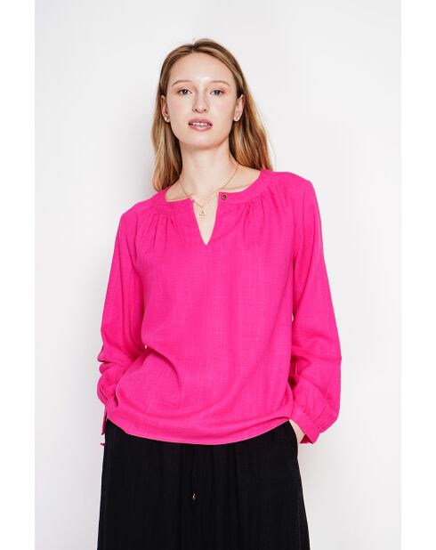 Suzette fushia blouse van Tunesisch linnen