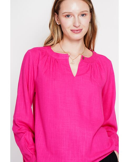 Suzette fushia blouse van Tunesisch linnen