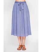 Isabelle lange linnen rok met uitlopende blauwe spijkerbroek