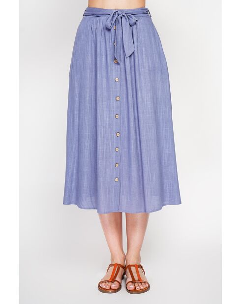 Isabelle lange linnen rok met uitlopende blauwe spijkerbroek