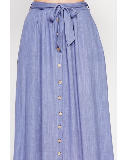 Isabelle lange linnen rok met uitlopende blauwe spijkerbroek