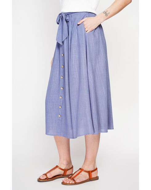 Isabelle lange linnen rok met uitlopende blauwe spijkerbroek