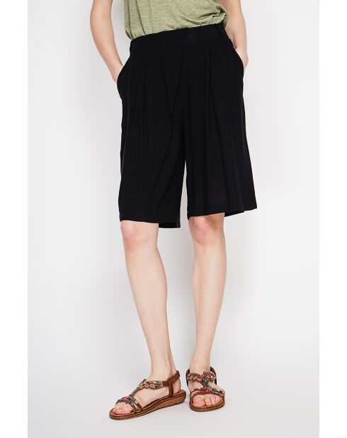 Pantaloncini Francine neri fantasia in misto lino