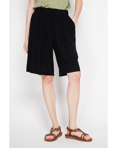Pantaloncini Francine neri fantasia in misto lino